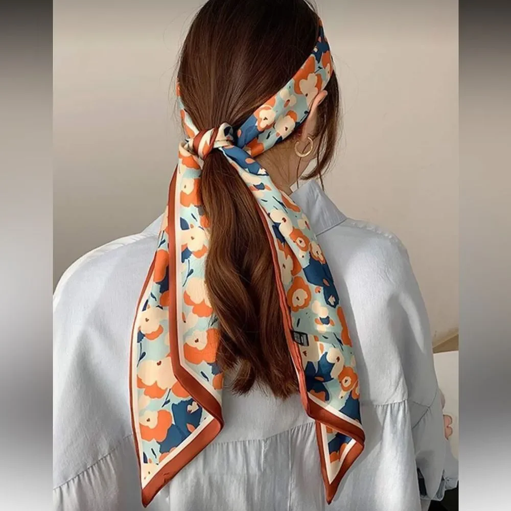 Floral orange Scarf Hair Tie N1359